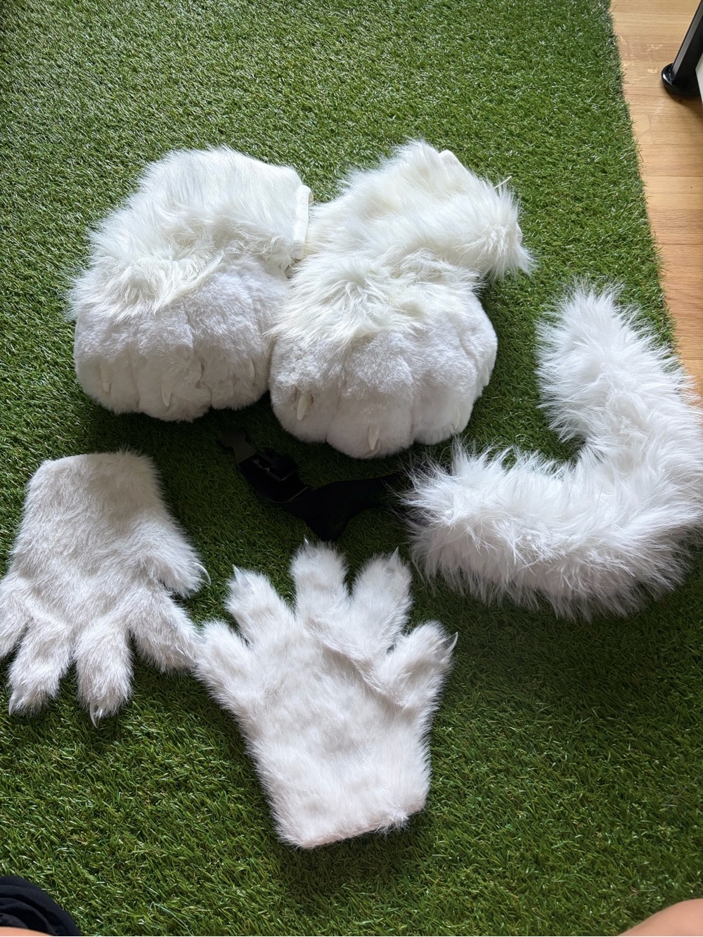 White Faux Fur Monster Paw Costume Set - Gloves, Paws & Tail